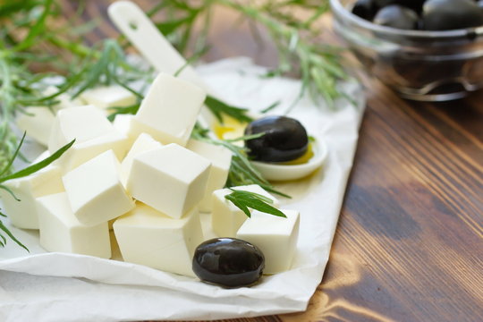 Greek feta cheese with black olives