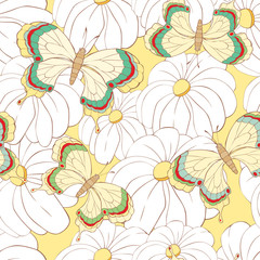 seamless background with butterflies and flowers