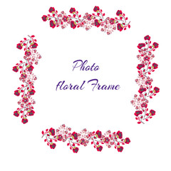 roses photo frame, pink, cartoon style, vector