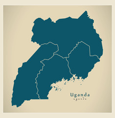 Modern Map - Uganda with regions UG