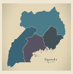 Modern Map - Uganda with regions colored UG