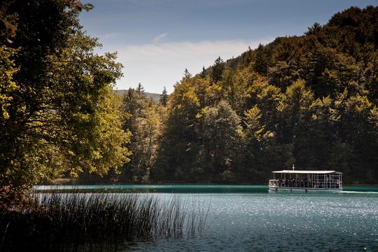 Ferryboat sailing on still lake