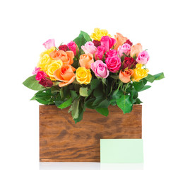 Roses in the box on white background