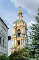 Fototapeta na wymiar Bell tower of Novospassky monastery, Moscow, Russia