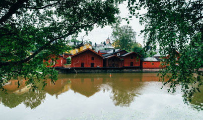 dramatic views on colorful house in Porvoo, Finland