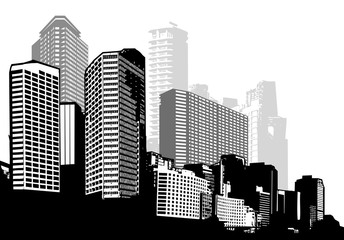 Obraz premium Black and white panorama city. Vector art