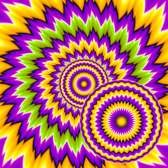 Abstract colorful background with moving spheres (optical illusion of movement)