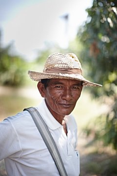 Portrait of senior man in panama hat, Damnoen Saduak, Rachaburi, Thailand