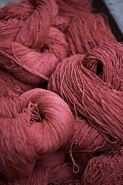 Close up of pink thread balls, Thamel, Kathmandu, Nepal