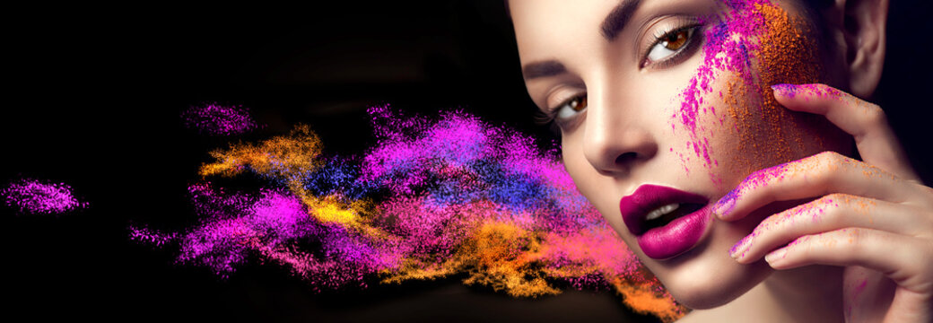 Fototapeta Beauty woman with bright color makeup