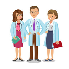 Obraz premium Medical team. Three doctors with stethoscopes, man and women's.