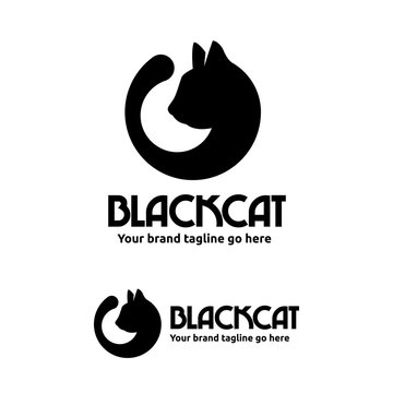 Black Cat Logo With Cat Head And Tail