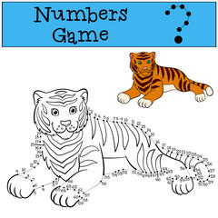 Fototapeta na wymiar Educational games for kids: Numbers game with contour. Cute tiger