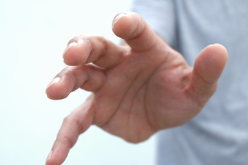 Hand stop sign on white background