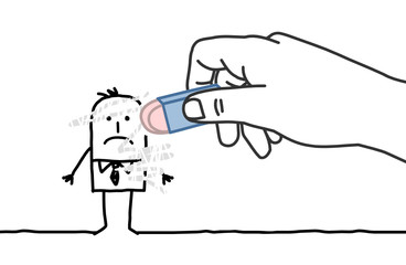 Big hand and cartoon businessman - eraser