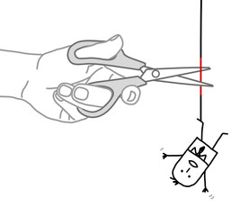 Big hand and cartoon businessman - cutting the rope © NLshop