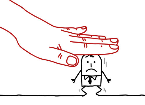 Big hand and cartoon businessman - under pressure