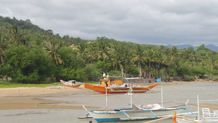 Fototapeta na wymiar Native boats on the beach in Mindoro Island, Philippines
