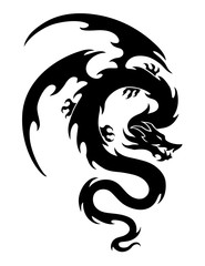 vector illustration, dragon design, black and white graphics.