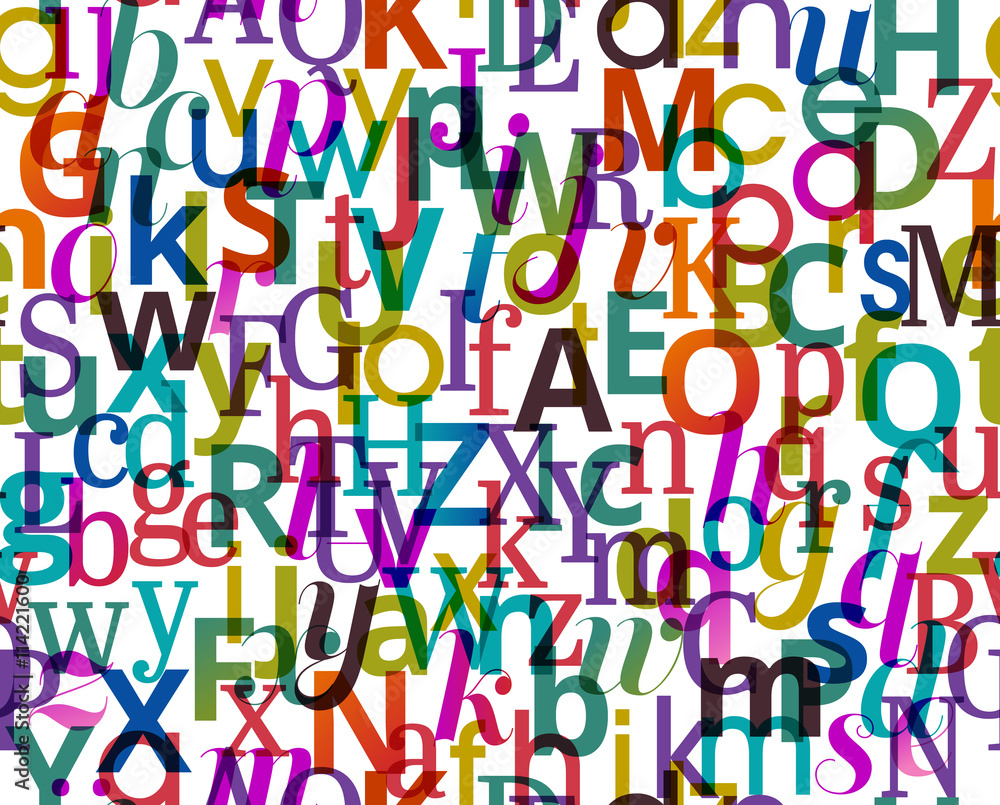 Poster colorful seamless background pattern with characters from the alphabet, eps10 vector