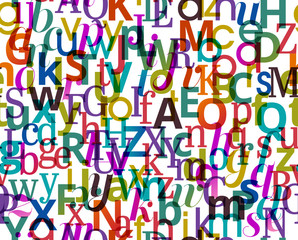 Colorful seamless background pattern with characters from the alphabet, eps10 vector