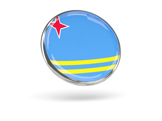 Fototapeta premium Flag of aruba. Round icon with metal frame