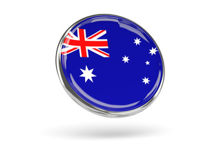 Flag of australia. Round icon with metal frame