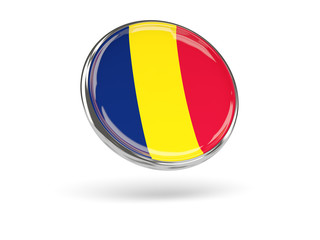 Fototapeta premium Flag of chad. Round icon with metal frame