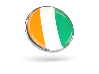 Flag of cote d Ivoire. Round icon with metal frame