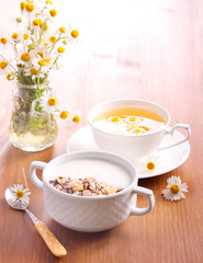 Muesli mix with yogurt in a bowl