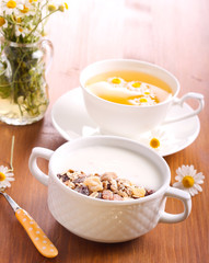 Muesli mix with yogurt in a bowl