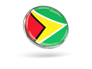Flag of guyana. Round icon with metal frame