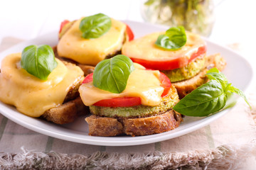 Zucchini, tomato and cheese appetizer snacks