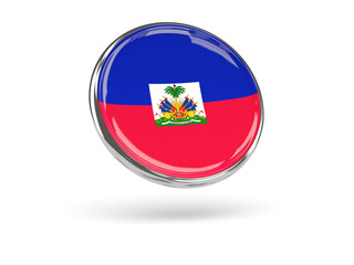 Obraz premium Flag of haiti. Round icon with metal frame