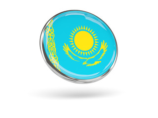 Flag of kazakhstan. Round icon with metal frame