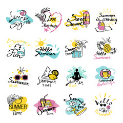 Watercolor Banners, Stickers And Icons - Isolated On White Background. Vector Illustration, Graphic Design. Hand Drawn, Summer Concept. For Web,Websites,Magazine Page,Print, Promotional Materials