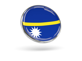 Flag of nauru. Round icon with metal frame