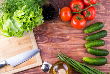 Vegetables, oil, salt, chopping