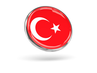 Obraz premium Flag of turkey. Round icon with metal frame
