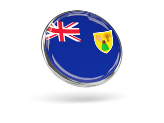 Flag of turks and caicos islands. Round icon with metal frame