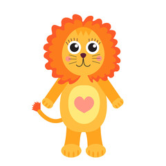 Cute cartoon character lion. Children's toy lion on a white background, isolated. Vector illustration