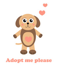 Adopt a dog. Dog adoption concept. Happy dog in cartoon style.