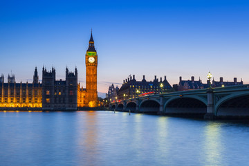 Big Ben and Palace of Westminster in London at night, UK