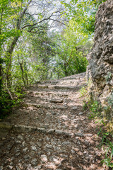 Stone road leading to the medieval castle of Marostica, Italy.