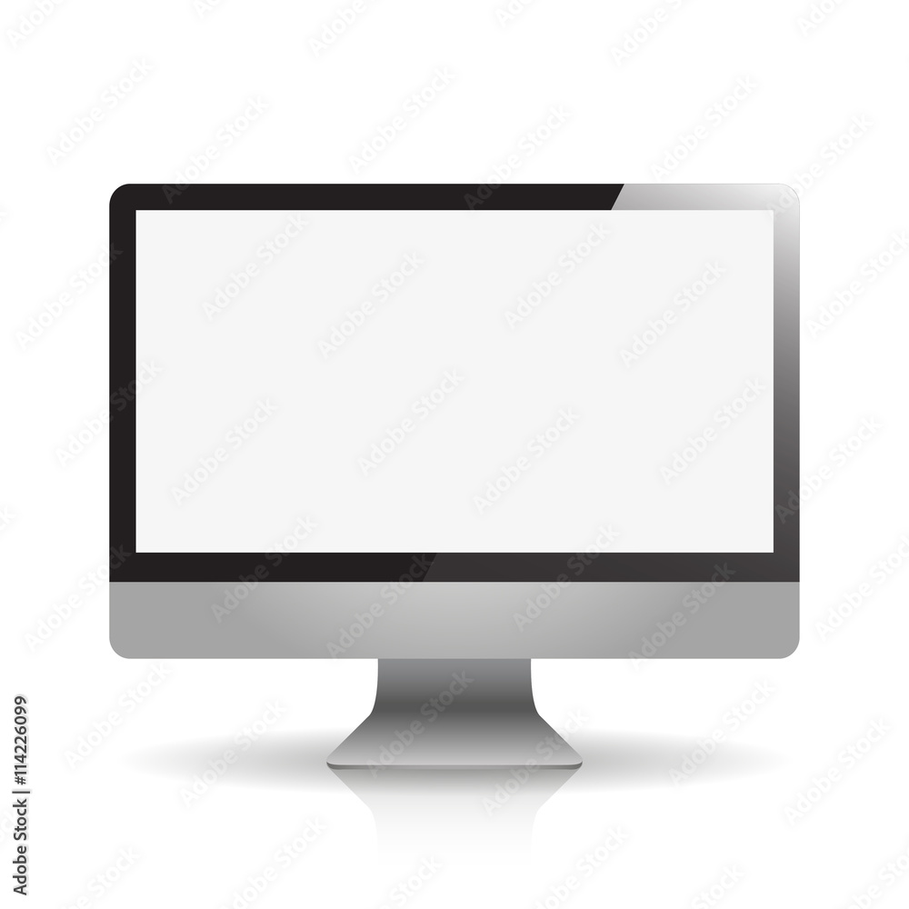 Poster computer display with empty white screen front view