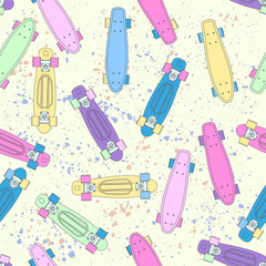 bright contour cartoon penny board, for boy and girl, on Blob doted background