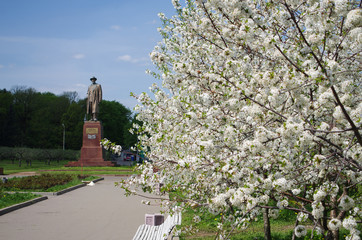 MOSCOW, RUSSIA - May 13, 2015: Monument of Michurin in garden at