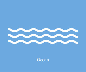 Waves icon ocean on a blue background - obrazy, fototapety, plakaty