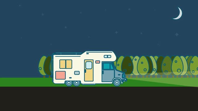 Summer travel stock animation. Caravan truck. Camping Adventures.