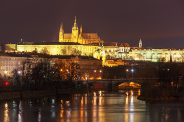 Fototapeta na wymiar Prague Castle, Charles Bridge and the Little Quarter at night, Prague, Czech Republic.